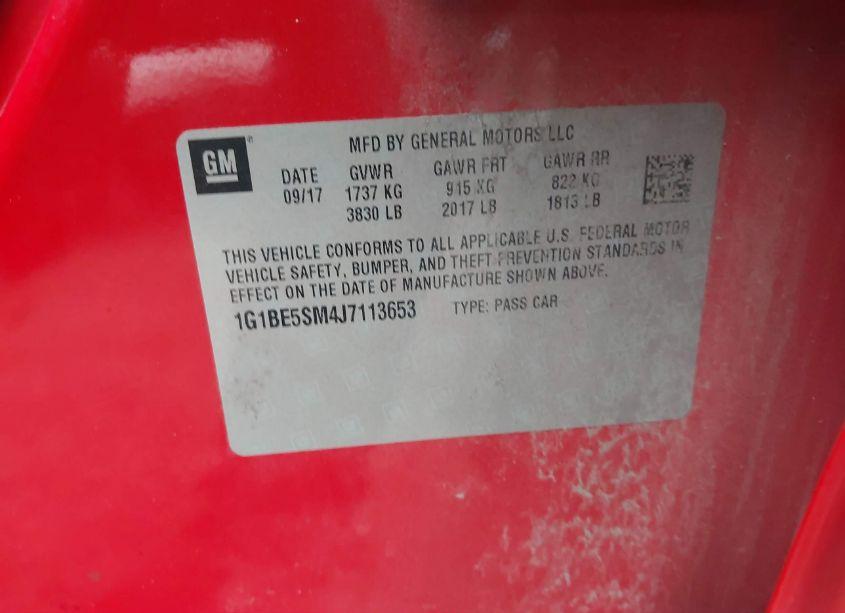 Photo 9 of 2018 Chevrolet Cruze LT AUTO (VIN 1G1BE5SM4J7113653)