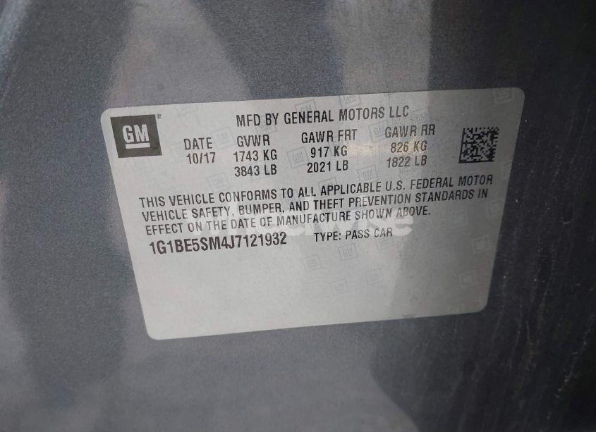 Photo 9 of 2018 Chevrolet Cruze LT AUTO (VIN 1G1BE5SM4J7121932)