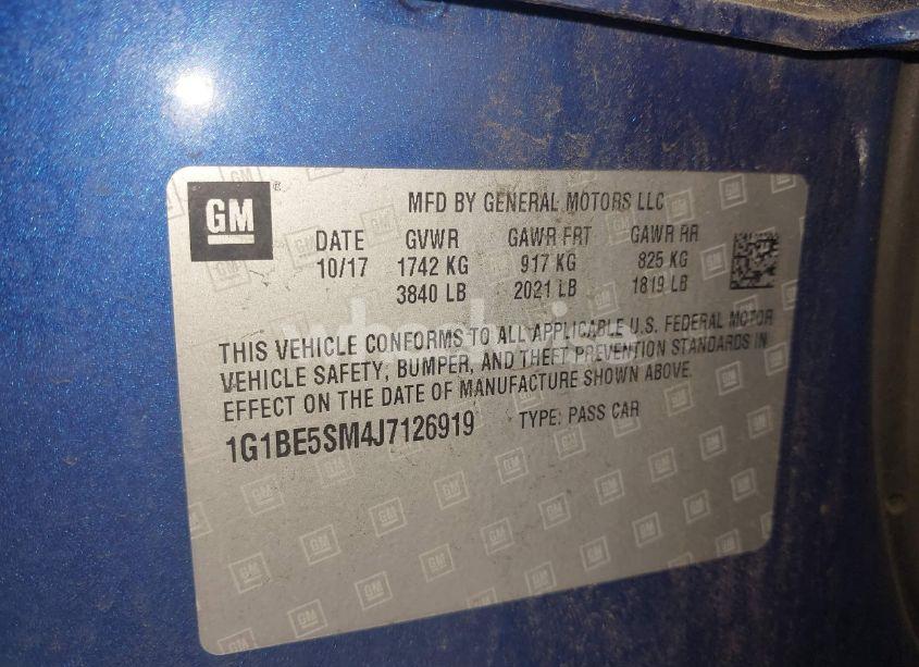 Photo 9 of 2018 Chevrolet Cruze LT AUTO (VIN 1G1BE5SM4J7126919)