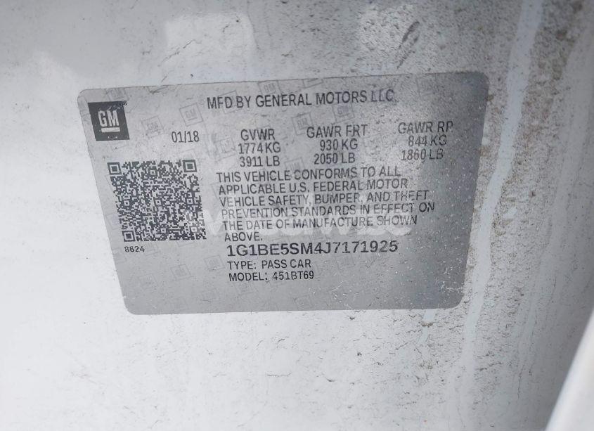 Photo 9 of 2018 Chevrolet Cruze LT AUTO (VIN 1G1BE5SM4J7171925)