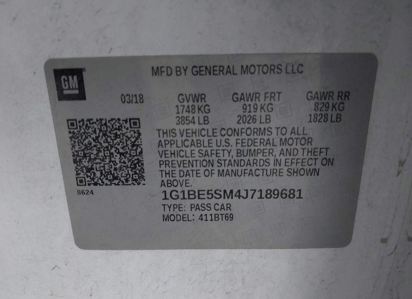 Photo 9 of 2018 Chevrolet Cruze LT AUTO (VIN 1G1BE5SM4J7189681)