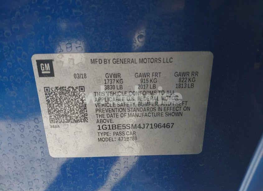 Photo 9 of 2018 Chevrolet Cruze LT AUTO (VIN 1G1BE5SM4J7196467)