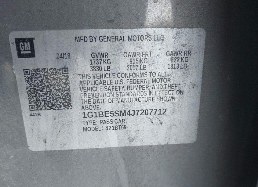 Photo 9 of 2018 Chevrolet Cruze LT AUTO (VIN 1G1BE5SM4J7207712)