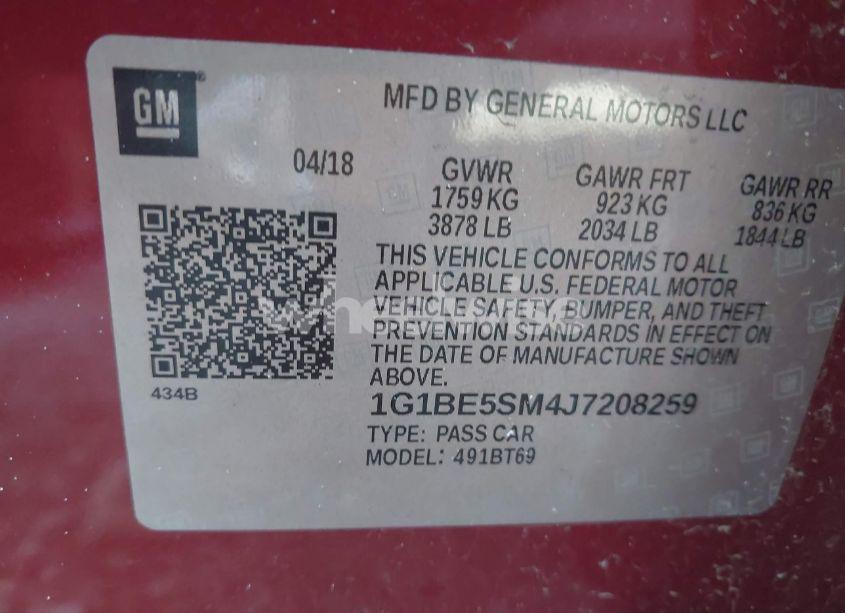 Photo 9 of 2018 Chevrolet Cruze LT AUTO (VIN 1G1BE5SM4J7208259)