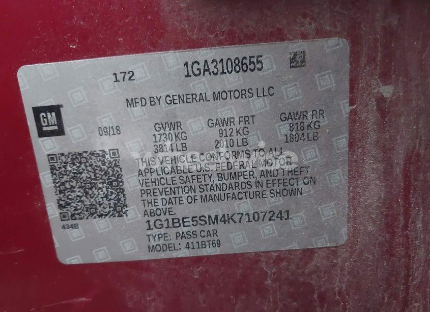 Photo 9 of 2019 Chevrolet Cruze LT (VIN 1G1BE5SM4K7107241)