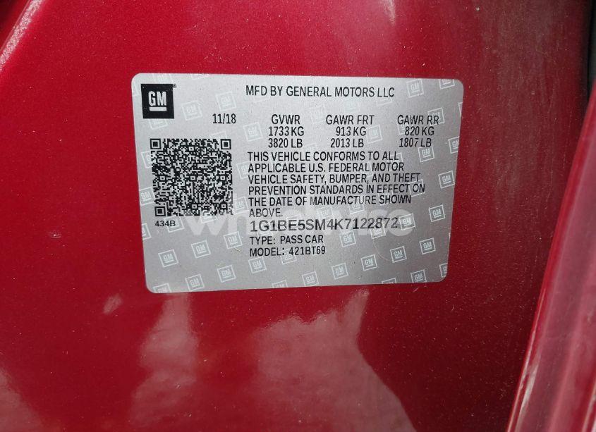 Photo 9 of 2019 Chevrolet Cruze LT (VIN 1G1BE5SM4K7122872)