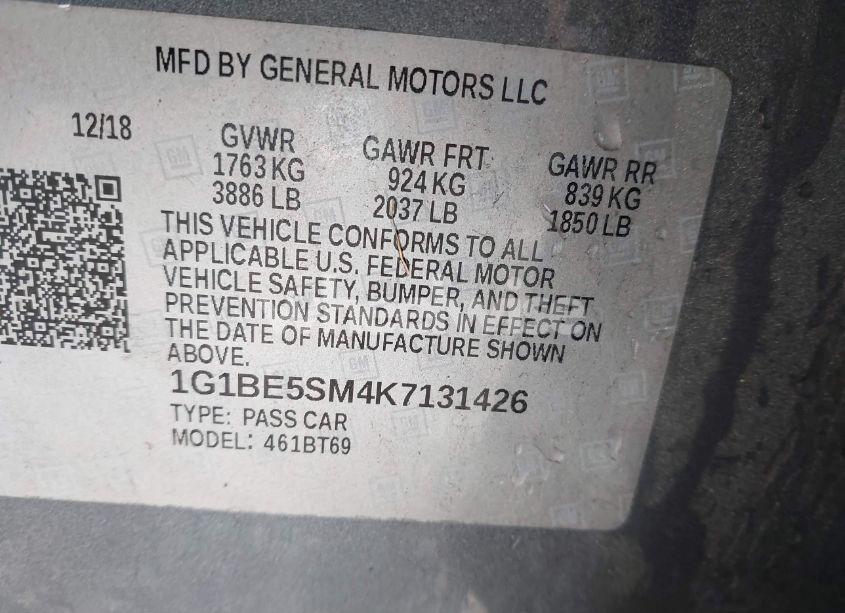 Photo 9 of 2019 Chevrolet Cruze LT (VIN 1G1BE5SM4K7131426)