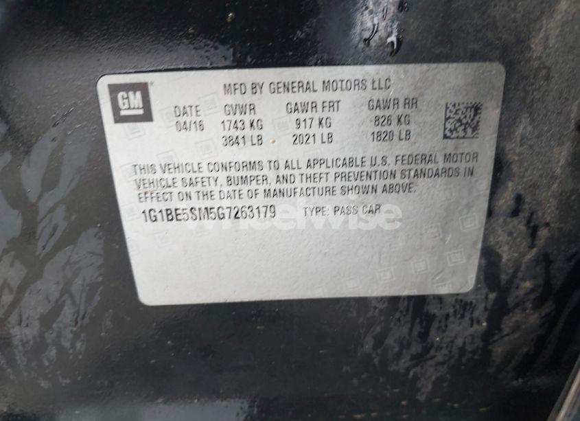 Photo 9 of 2016 Chevrolet Cruze LT AUTO (VIN 1G1BE5SM5G7263179)