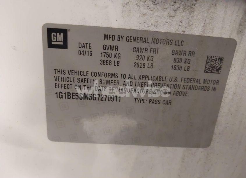 Photo 9 of 2016 Chevrolet Cruze LT AUTO (VIN 1G1BE5SM5G7270911)