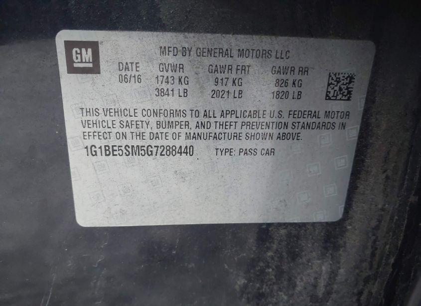 Photo 9 of 2016 Chevrolet Cruze LT AUTO (VIN 1G1BE5SM5G7288440)