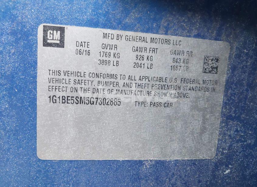 Photo 9 of 2016 Chevrolet Cruze LT AUTO (VIN 1G1BE5SM5G7302885)