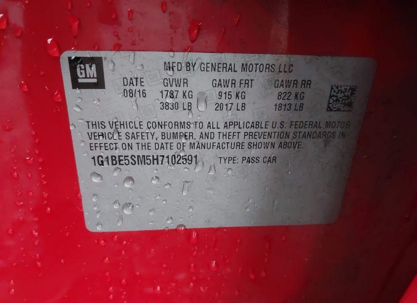 Photo 9 of 2017 Chevrolet Cruze LT AUTO (VIN 1G1BE5SM5H7102591)