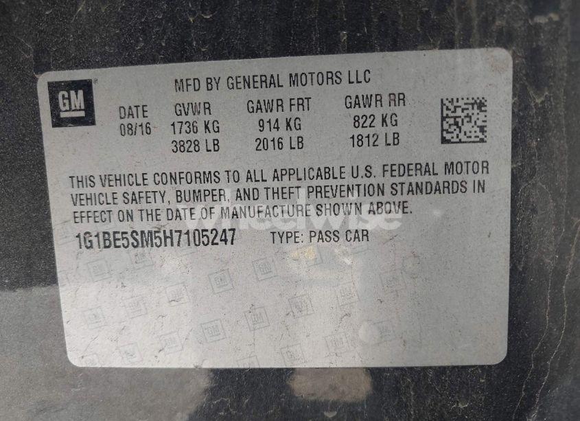 Photo 9 of 2017 Chevrolet Cruze LT AUTO (VIN 1G1BE5SM5H7105247)