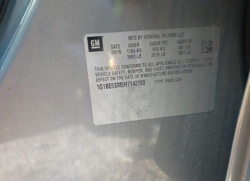 Photo 9 of 2017 Chevrolet Cruze LT AUTO (VIN 1G1BE5SM5H7142783)