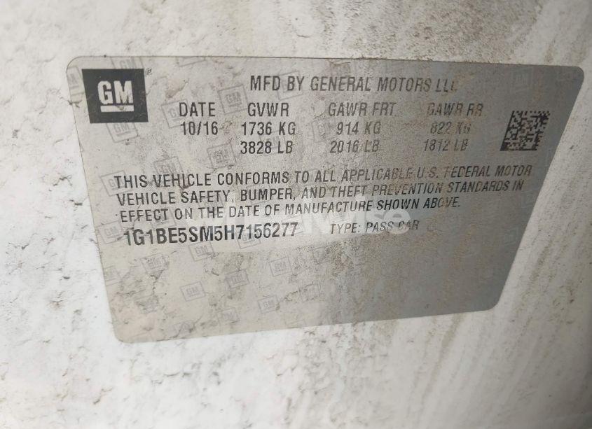 Photo 9 of 2017 Chevrolet Cruze LT AUTO (VIN 1G1BE5SM5H7156277)