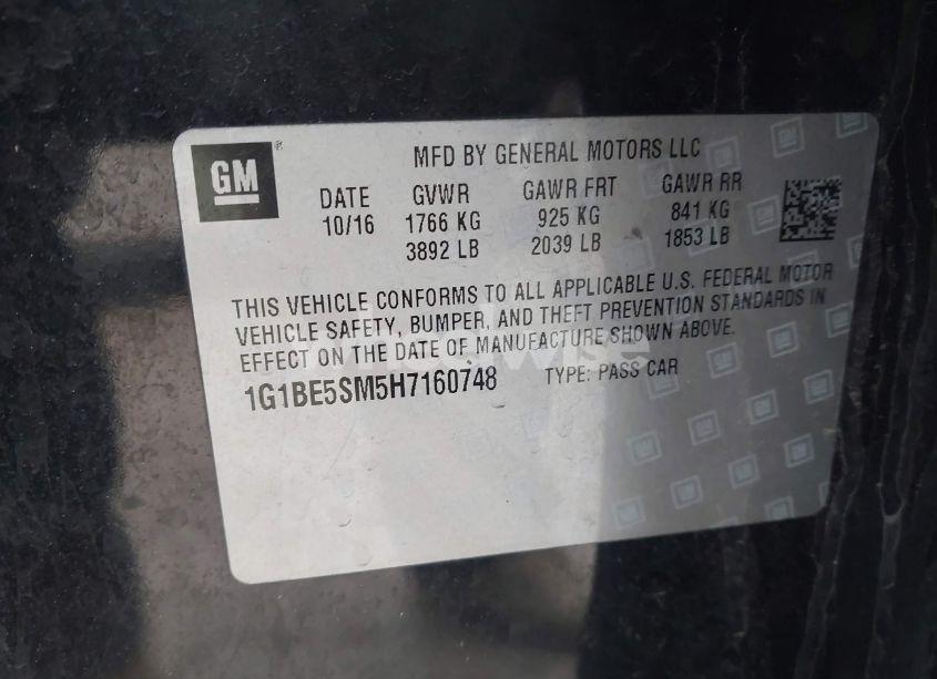 Photo 9 of 2017 Chevrolet Cruze LT AUTO (VIN 1G1BE5SM5H7160748)