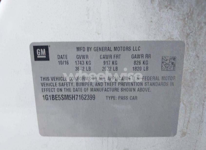 Photo 9 of 2017 Chevrolet Cruze LT AUTO (VIN 1G1BE5SM5H7162399)