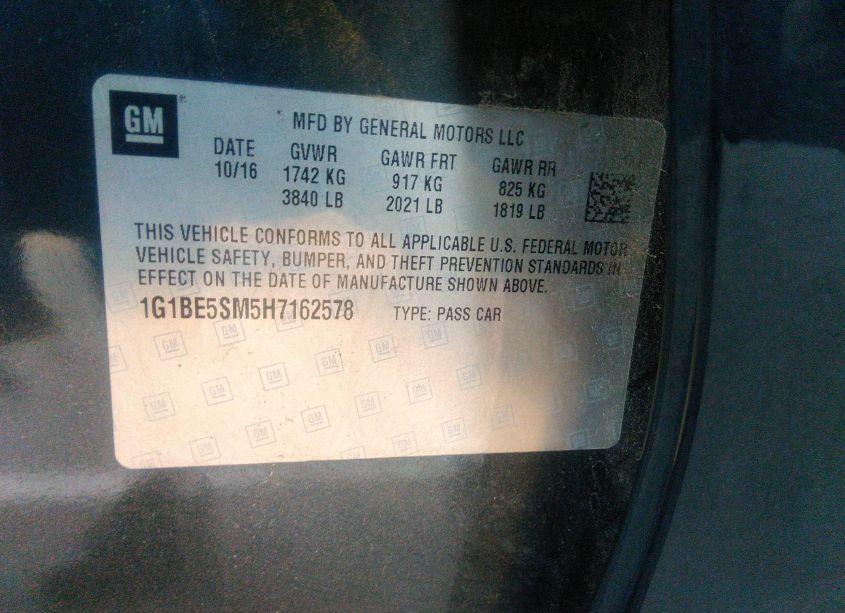 Photo 8 of 2017 Chevrolet Cruze LT AUTO (VIN 1G1BE5SM5H7162578)