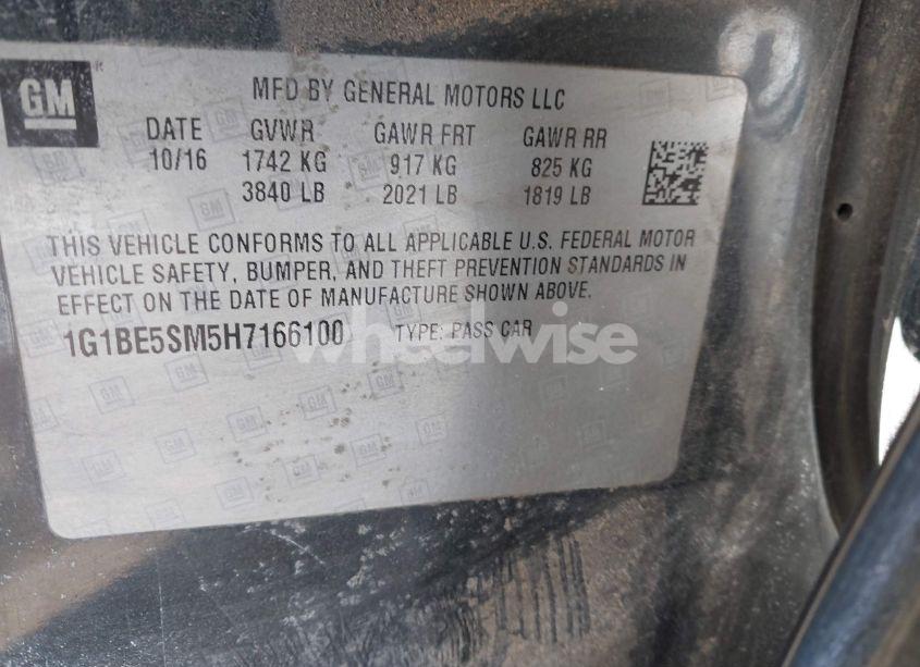 Photo 9 of 2017 Chevrolet Cruze LT AUTO (VIN 1G1BE5SM5H7166100)