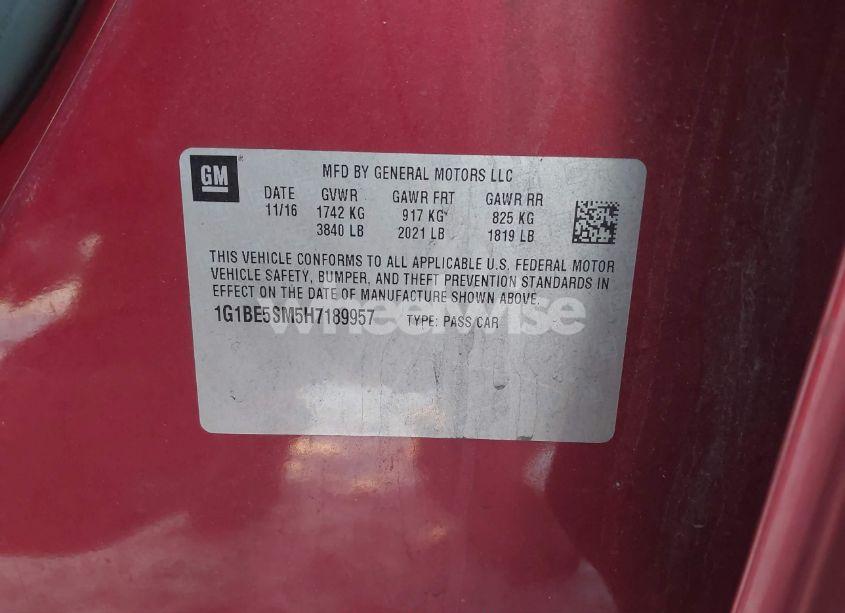 Photo 9 of 2017 Chevrolet Cruze LT AUTO (VIN 1G1BE5SM5H7189957)