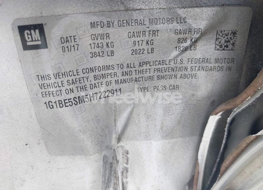 Photo 9 of 2017 Chevrolet Cruze LT AUTO (VIN 1G1BE5SM5H7222911)