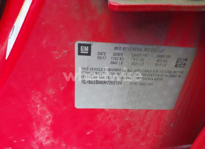 Photo 9 of 2017 Chevrolet Cruze LT AUTO (VIN 1G1BE5SM5H7262194)