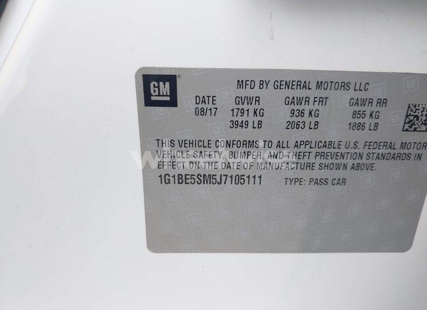 Photo 9 of 2018 Chevrolet Cruze LT AUTO (VIN 1G1BE5SM5J7105111)