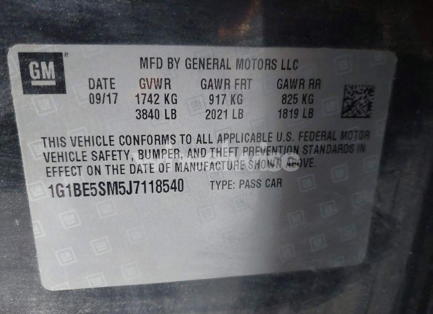 Photo 9 of 2018 Chevrolet Cruze LT AUTO (VIN 1G1BE5SM5J7118540)