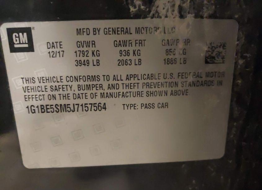 Photo 9 of 2018 Chevrolet Cruze LT AUTO (VIN 1G1BE5SM5J7157564)