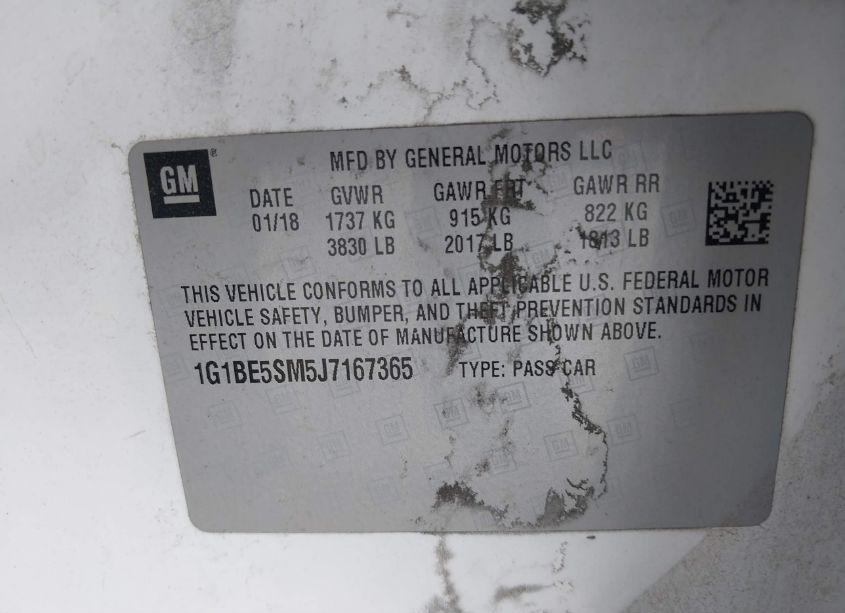 Photo 9 of 2018 Chevrolet Cruze LT AUTO (VIN 1G1BE5SM5J7167365)