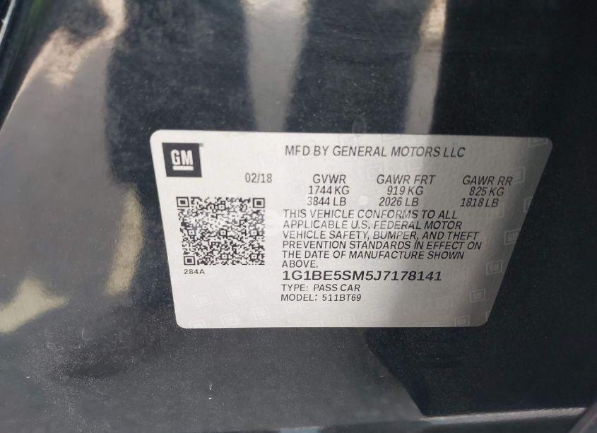 Photo 9 of 2018 Chevrolet Cruze LT AUTO (VIN 1G1BE5SM5J7178141)