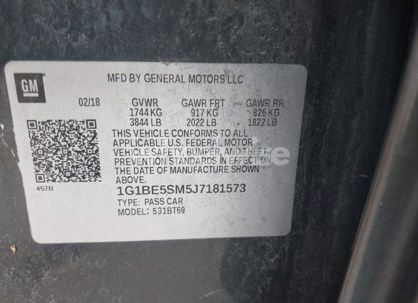 Photo 9 of 2018 Chevrolet Cruze LT AUTO (VIN 1G1BE5SM5J7181573)