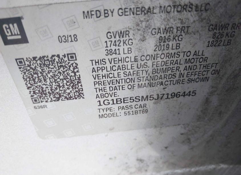 Photo 9 of 2018 Chevrolet Cruze LT AUTO (VIN 1G1BE5SM5J7196445)