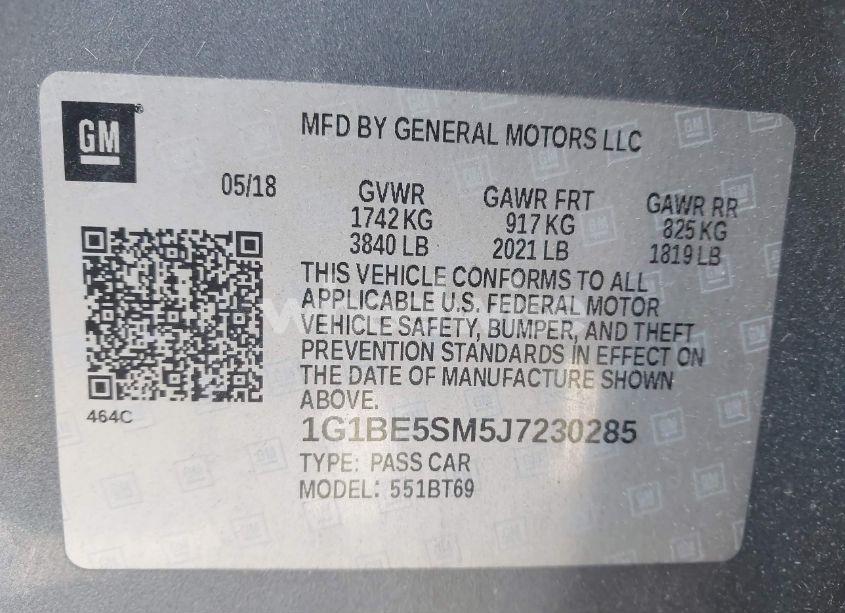 Photo 9 of 2018 Chevrolet Cruze LT AUTO (VIN 1G1BE5SM5J7230285)