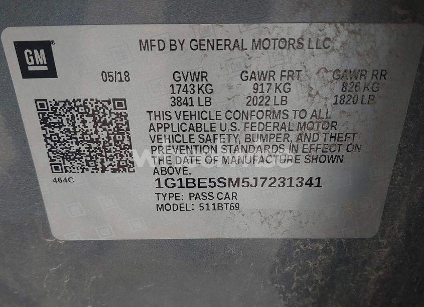 Photo 9 of 2018 Chevrolet Cruze LT AUTO (VIN 1G1BE5SM5J7231341)