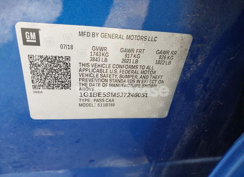 Photo 9 of 2018 Chevrolet Cruze LT AUTO (VIN 1G1BE5SM5J7246051)