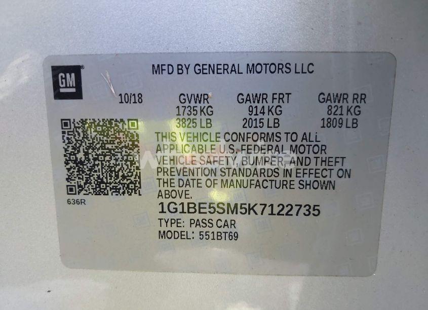 Photo 9 of 2019 Chevrolet Cruze LT (VIN 1G1BE5SM5K7122735)