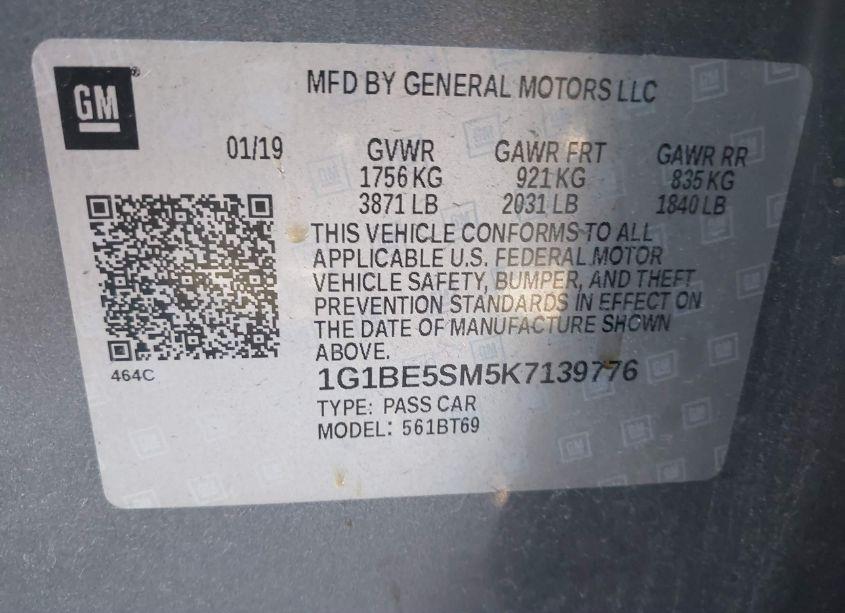 Photo 9 of 2019 Chevrolet Cruze LT (VIN 1G1BE5SM5K7139776)