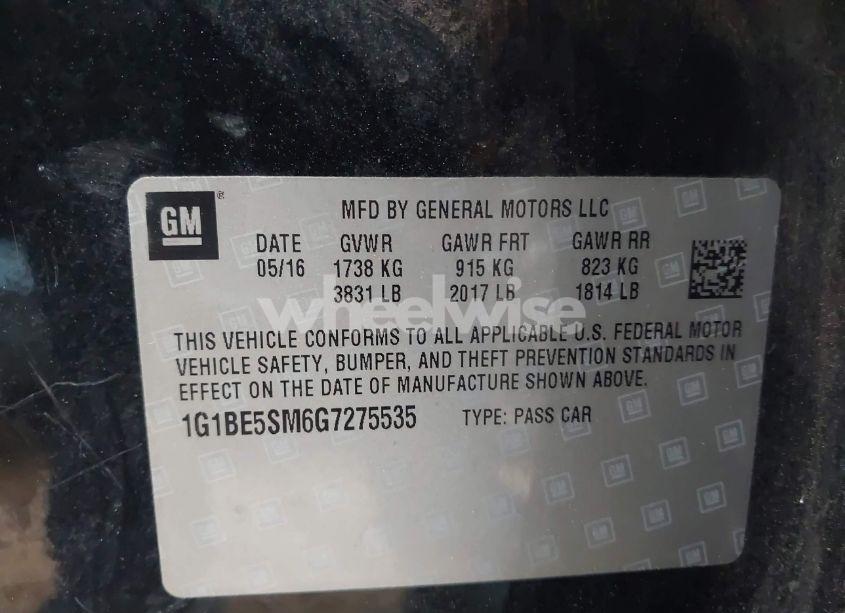 Photo 9 of 2016 Chevrolet Cruze LT AUTO (VIN 1G1BE5SM6G7275535)