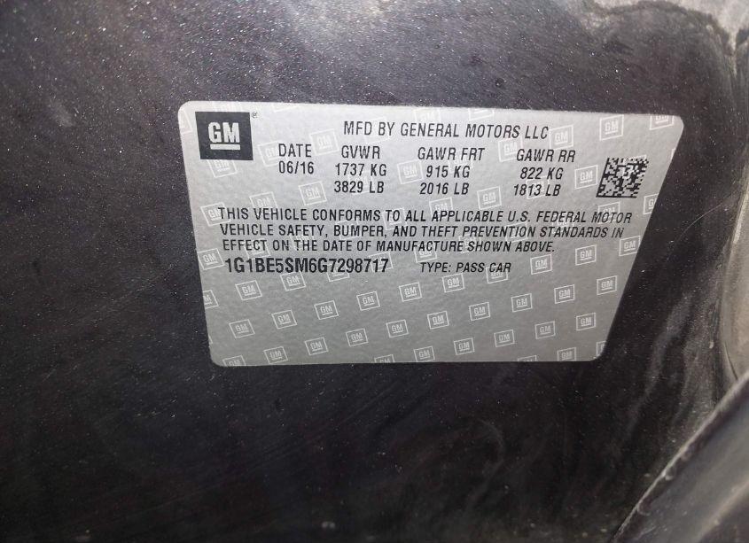 Photo 9 of 2016 Chevrolet Cruze LT AUTO (VIN 1G1BE5SM6G7298717)