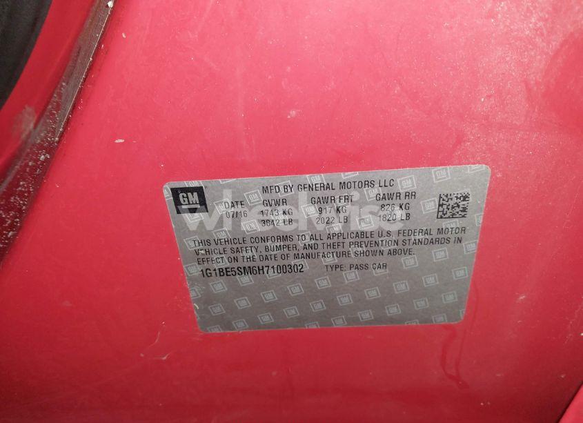 Photo 9 of 2017 Chevrolet Cruze LT AUTO (VIN 1G1BE5SM6H7100302)