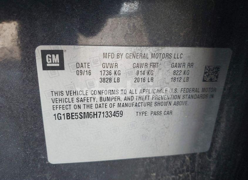 Photo 9 of 2017 Chevrolet Cruze LT AUTO (VIN 1G1BE5SM6H7133459)