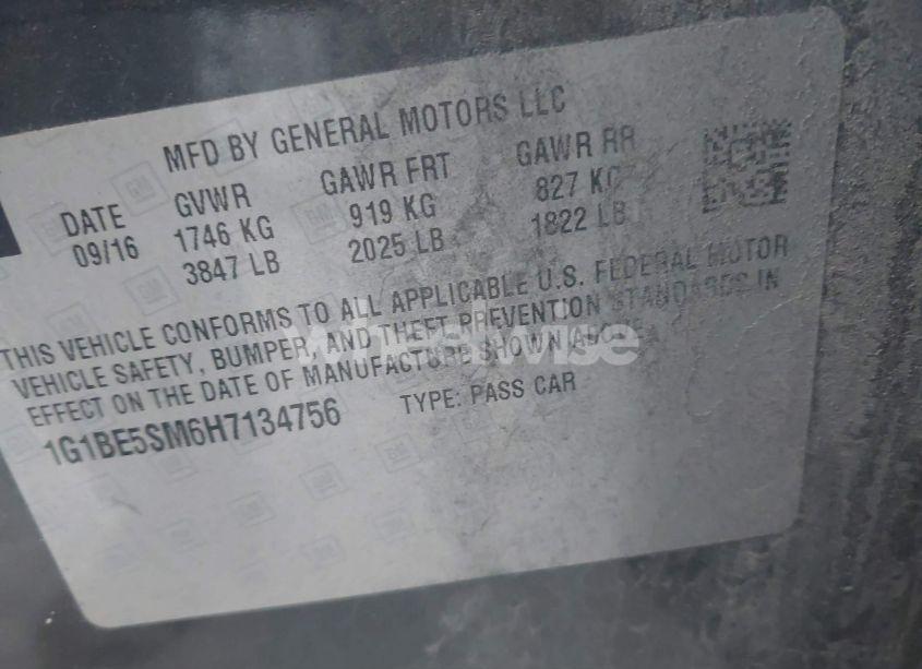 Photo 9 of 2017 Chevrolet Cruze LT AUTO (VIN 1G1BE5SM6H7134756)