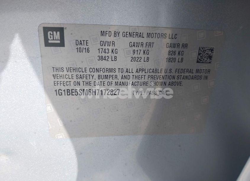 Photo 9 of 2017 Chevrolet Cruze LT AUTO (VIN 1G1BE5SM6H7172827)