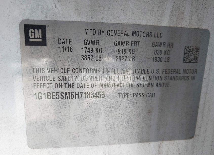 Photo 9 of 2017 Chevrolet Cruze LT AUTO (VIN 1G1BE5SM6H7183455)