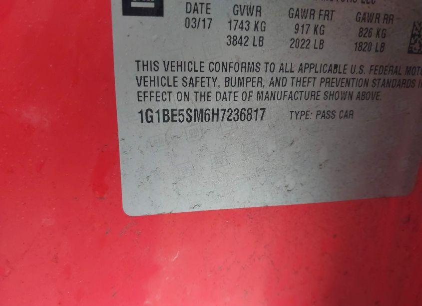 Photo 9 of 2017 Chevrolet Cruze LT AUTO (VIN 1G1BE5SM6H7236817)