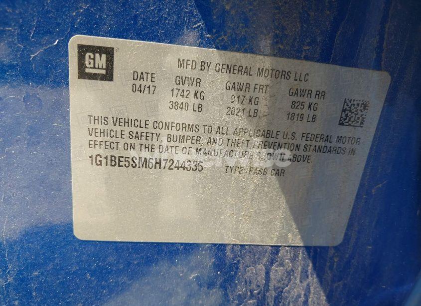 Photo 9 of 2017 Chevrolet Cruze LT AUTO (VIN 1G1BE5SM6H7244335)