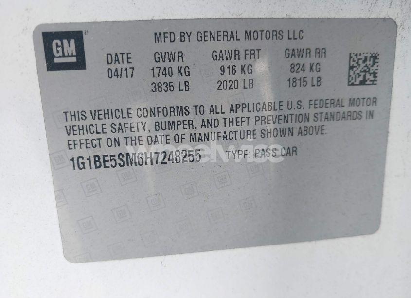 Photo 9 of 2017 Chevrolet Cruze LT AUTO (VIN 1G1BE5SM6H7248255)