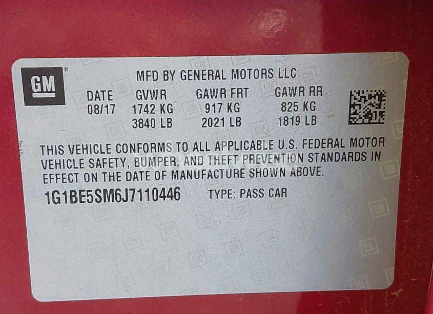 Photo 9 of 2018 Chevrolet Cruze LT AUTO (VIN 1G1BE5SM6J7110446)