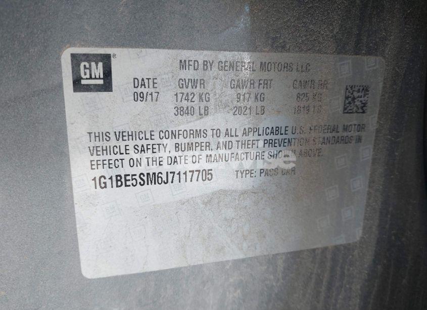 Photo 9 of 2018 Chevrolet Cruze LT AUTO (VIN 1G1BE5SM6J7117705)